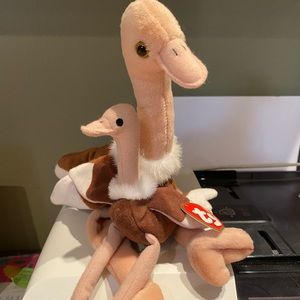 Retired ty beanie baby, And teenie beanie baby, Stretchy the ostrich.
